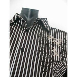 Men's Danesi Jeans Embroidered  Black Stripes Button XL Shirt long Sleeve